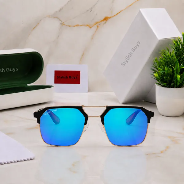 Sunglasses_For_Men_With_Aqua_Blue_Mercury_Glass_Golden_Frame_04_Square_Polarized_Sunglass_By_Sunglasses_Deal_Aqua_Blue_Golden