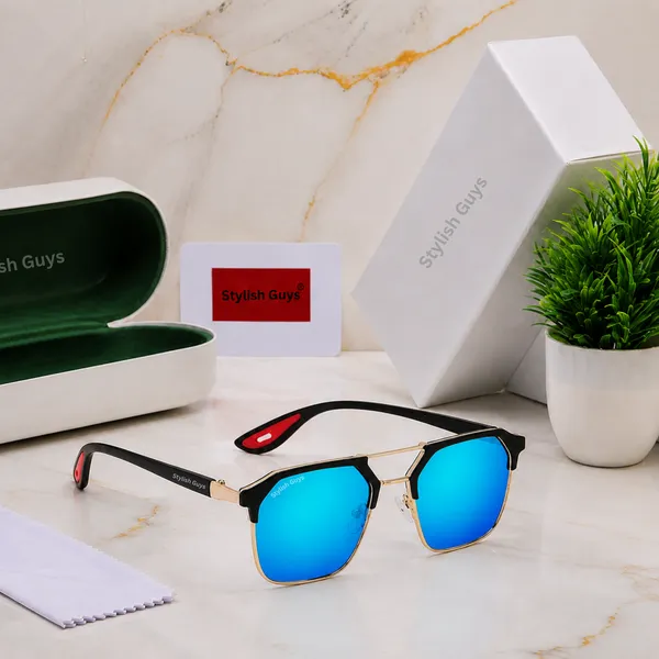 Sunglasses_For_Men_With_Aqua_Blue_Mercury_Glass_Golden_Frame_04_Square_Polarized_Sunglass_By_Sunglasses_Deal_Aqua_Blue_Golden