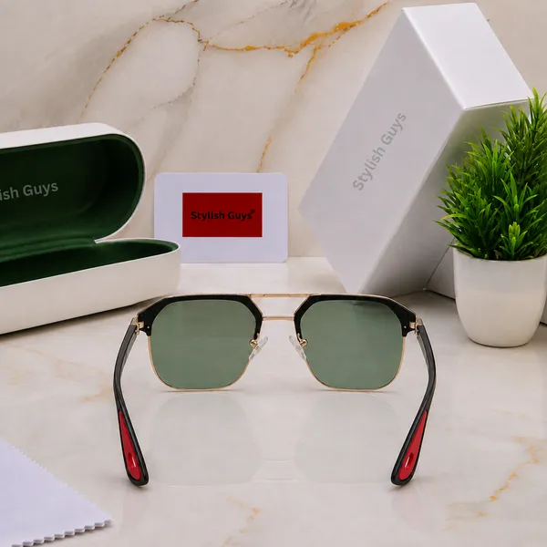Sunglasses_For_Men_With_Green_Glass_Golden_Frame_04_Square_Polarized_Sunglass_By_Sunglasses_Deal_Green_Golden