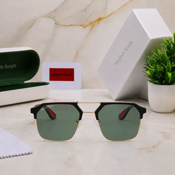 Sunglasses_For_Men_With_Green_Glass_Golden_Frame_04_Square_Polarized_Sunglass_By_Sunglasses_Deal_Green_Golden
