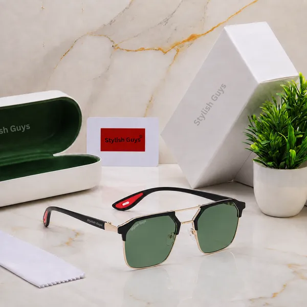Sunglasses_For_Men_With_Green_Glass_Golden_Frame_04_Square_Polarized_Sunglass_By_Sunglasses_Deal_Green_Golden