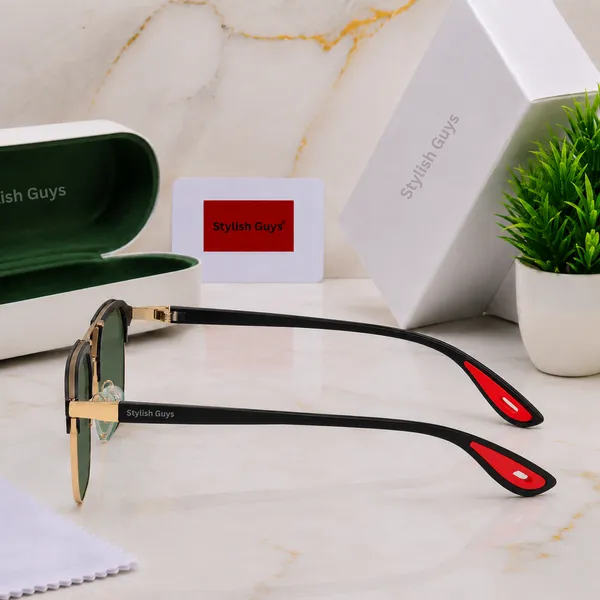 Sunglasses_For_Men_With_Green_Glass_Golden_Frame_04_Square_Polarized_Sunglass_By_Sunglasses_Deal_Green_Golden
