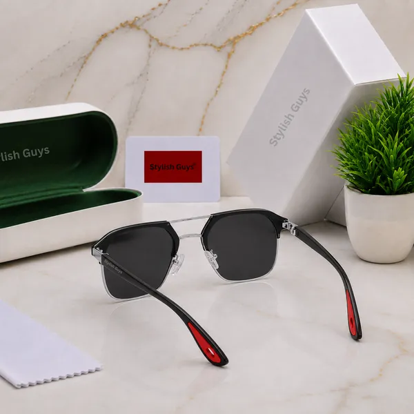 Sunglasses_For_Men_With_Black_Glass_Silver_Frame_04_Square_Polarized_Sunglass_By_Sunglasses_Deal_Black_Silver
