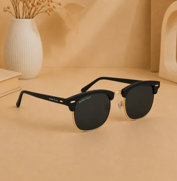 Sunglasses_For_Men_With_Black_Glass_Golden_Frame_3016_Club_Master_Sunglass_By_Sunglasses_Deal_Black_Golden