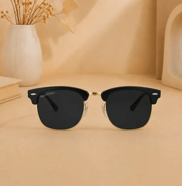 Sunglasses_For_Men_With_Black_Glass_Golden_Frame_3016_Club_Master_Sunglass_By_Sunglasses_Deal_Black_Golden