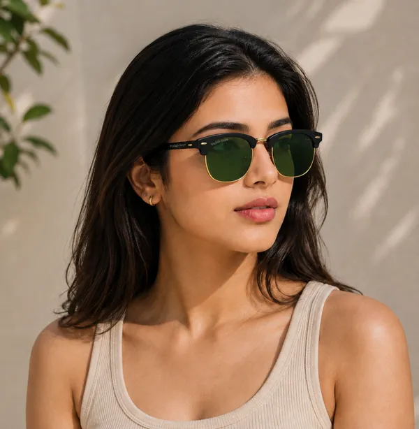 Sunglasses_For_Men_With_Green_Glass_Golden_Frame_3016_Club_Master_Sunglass_By_Sunglasses_Deal_Green_Golden