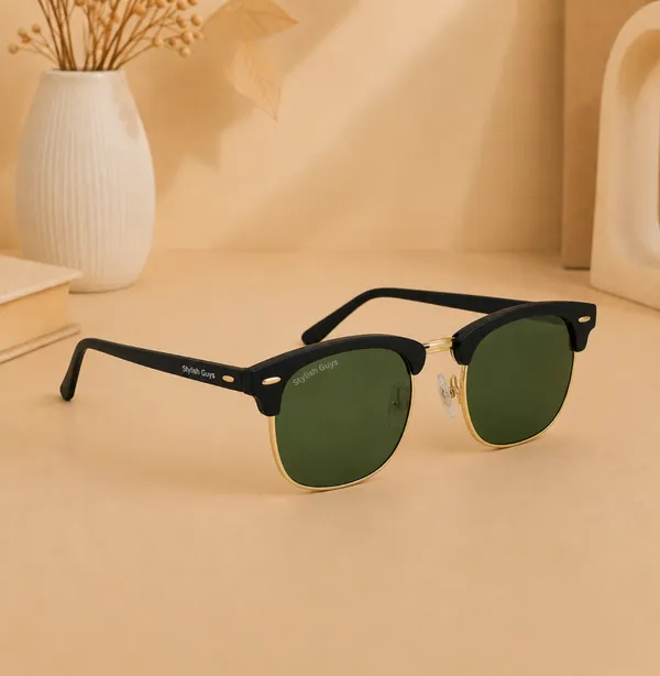 Sunglasses_For_Men_With_Green_Glass_Golden_Frame_3016_Club_Master_Sunglass_By_Sunglasses_Deal_Green_Golden