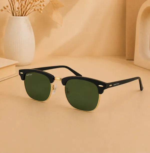 Sunglasses_For_Men_With_Green_Glass_Golden_Frame_3016_Club_Master_Sunglass_By_Sunglasses_Deal_Green_Golden
