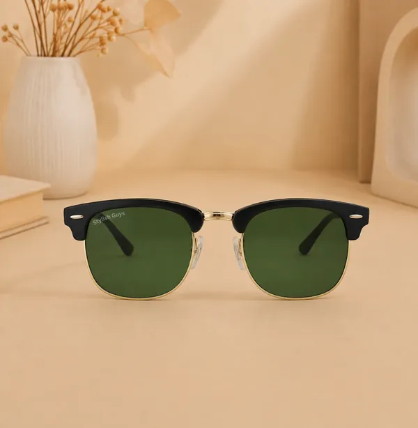 Sunglasses_For_Men_With_Green_Glass_Golden_Frame_3016_Club_Master_Sunglass_By_Sunglasses_Deal_Green_Golden