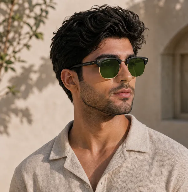Sunglasses_For_Men_With_Green_Glass_Golden_Frame_3016_Club_Master_Sunglass_By_Sunglasses_Deal_Green_Golden