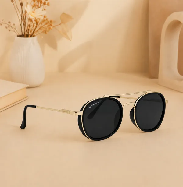 Sunglasses_For_Men_With_Black_Glass_Golden_Frame_4612_Panto_Round_Sunglass_By_Sunglasses_Deal_Black_Golden