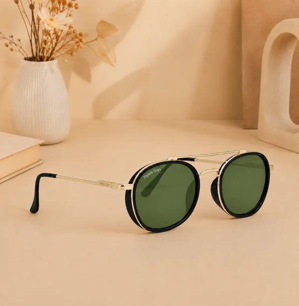 Sunglasses_For_Men_With_Green_Glass_Golden_Frame_4612_Panto_Round_Sunglass_By_Sunglasses_Deal_Green_Golden