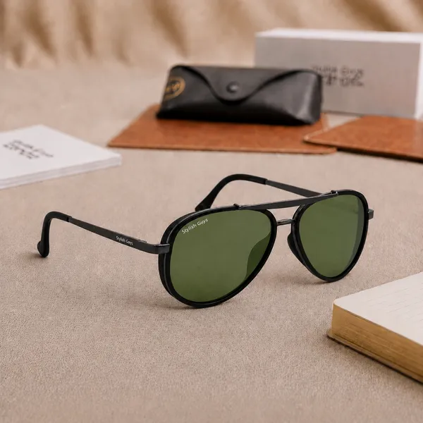Sunglasses_For_Men_With_Green_Glass_Black_Frame_4414_Aviator_Oval_Sunglass_By_Sunglasses_Deal_Green_Black