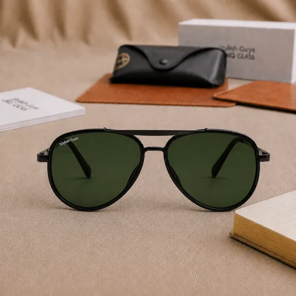 Sunglasses_For_Men_With_Green_Glass_Black_Frame_4414_Aviator_Oval_Sunglass_By_Sunglasses_Deal_Green_Black