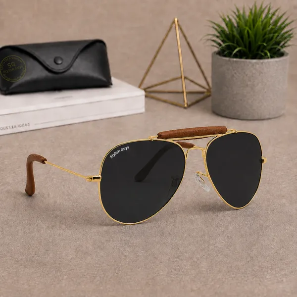 Sunglasses_For_Men_With_Black_Glass_Golden_Frame_3422_Aviator_Bridge_Sunglass_By_Sunglasses_Deal_Black_Golden