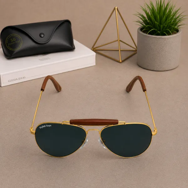 Sunglasses_For_Men_With_Black_Glass_Golden_Frame_3422_Aviator_Bridge_Sunglass_By_Sunglasses_Deal_Black_Golden