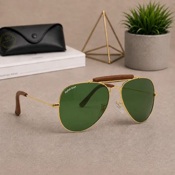 Sunglasses_For_Men_With_Green_Glass_Golden_Frame_3422_Aviator_Bridge_Sunglass_By_Sunglasses_Deal_Green_Golden