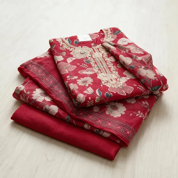 Red_Unstitched_Woven_Floral_Salwar_Suit_Material