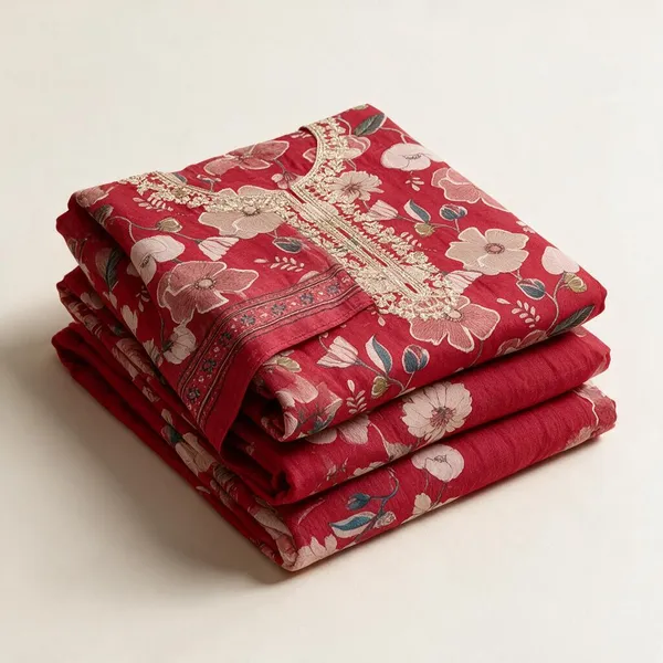 Red_Unstitched_Woven_Floral_Salwar_Suit_Material