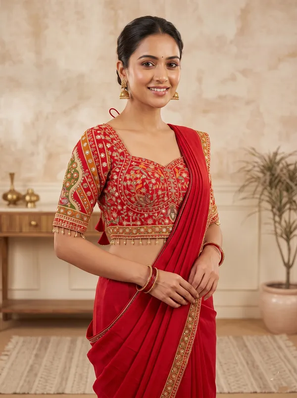 Red_Pure_Viscose_Designer_Blouse_For_Women