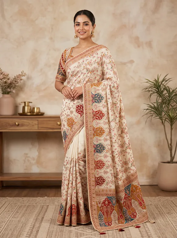 Cream_Pure_Viscose_Saree_For_Women