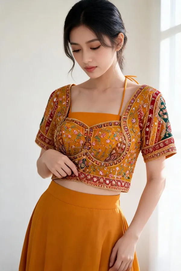 Orange_Pure_Viscose_Designer_Blouse_For_Women