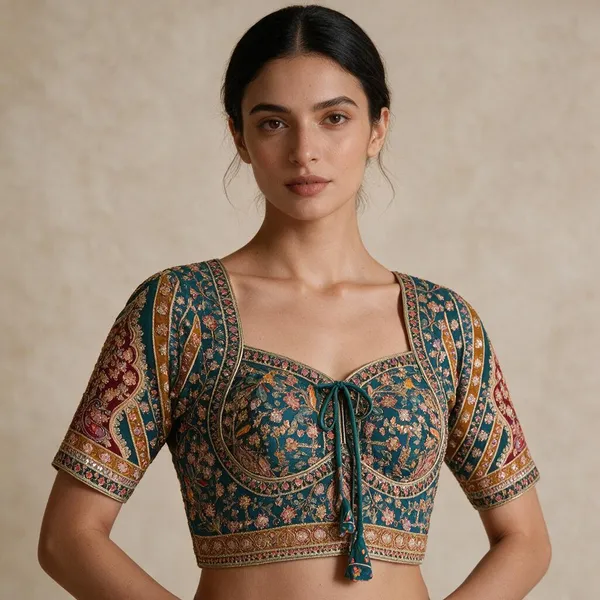 Teal_Pure_Viscose_Designer_Blouse_For_Women