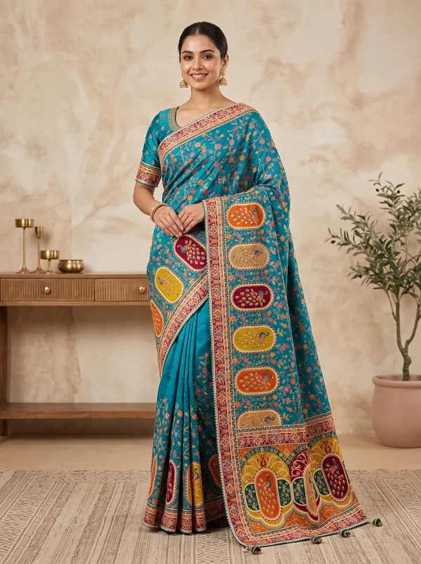 Teal_Pure_Viscose_Saree_For_Women