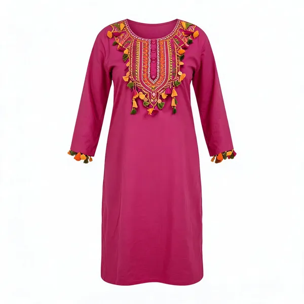 Women’s_Pink_Embroidered_Cotton_Kurta_with_Decorative_Neckline_&_Tassel_Detailing