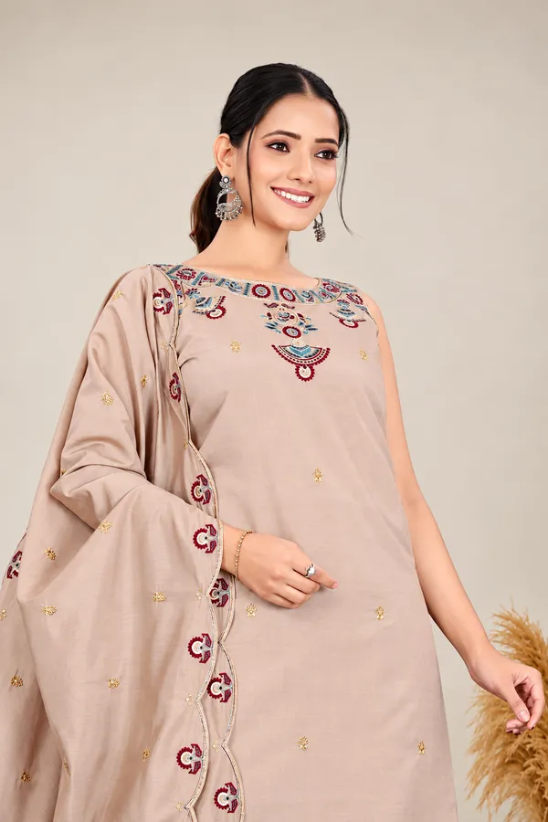 RajvanshiSuit_Women’s_Beige_Silk_Kurta_Palazzo_Set_with_Embroidered_Neckline_&_Border