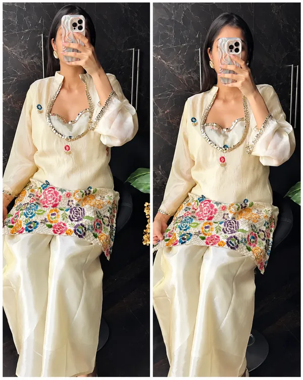 RajvanshiSuit_Women’s_Beige_Silk_Kurta_Palazzo_Set_with_Embroidered_Neckline_&_Border