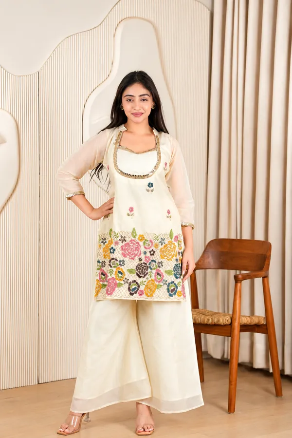 RajvanshiSuit_Women’s_Beige_Silk_Kurta_Palazzo_Set_with_Embroidered_Neckline_&_Border