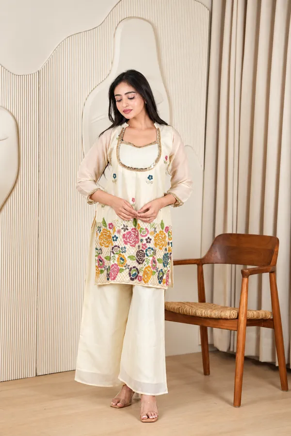 RajvanshiSuit_Women’s_Beige_Silk_Kurta_Palazzo_Set_with_Embroidered_Neckline_&_Border
