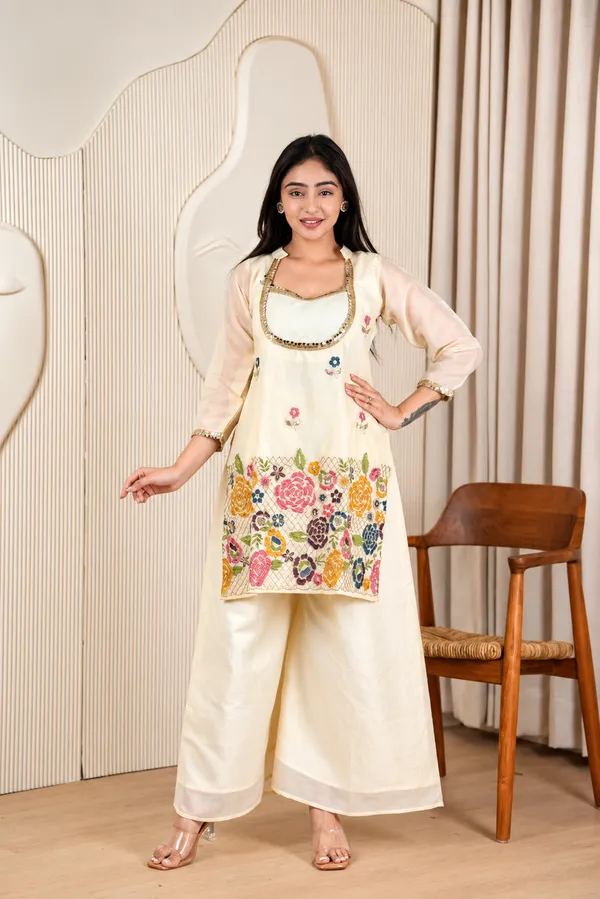 RajvanshiSuit_Women’s_Beige_Silk_Kurta_Palazzo_Set_with_Embroidered_Neckline_&_Border