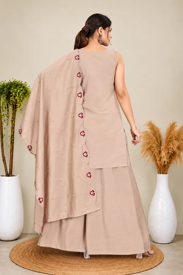 RajvanshiSuit_Women’s_Beige_Silk_Kurta_Palazzo_Set_with_Embroidered_Neckline_&_Border