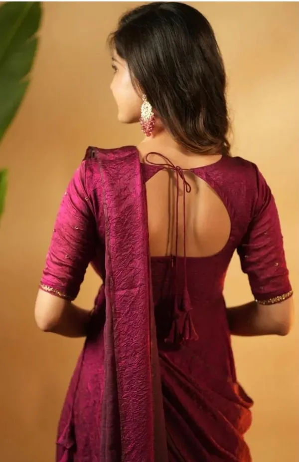 Wine_Embroidered_Silk_Saree-Style_Kurti_–_Rajvanshi_Suit