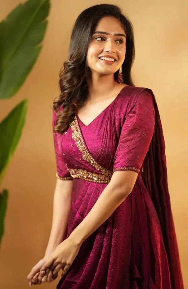Wine_Embroidered_Silk_Saree-Style_Kurti_–_Rajvanshi_Suit