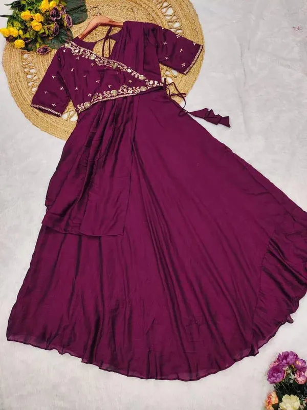 Wine_Embroidered_Silk_Saree-Style_Kurti_–_Rajvanshi_Suit