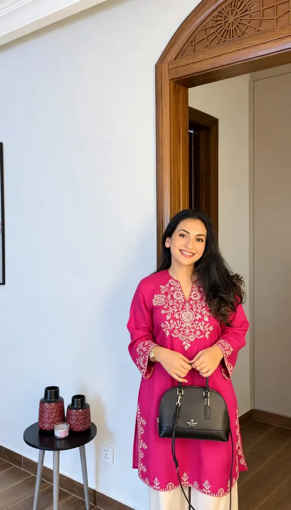 Rani_Pink_And_Off_White_Cotton_Kurta_Set_For_Women_(2Pc)