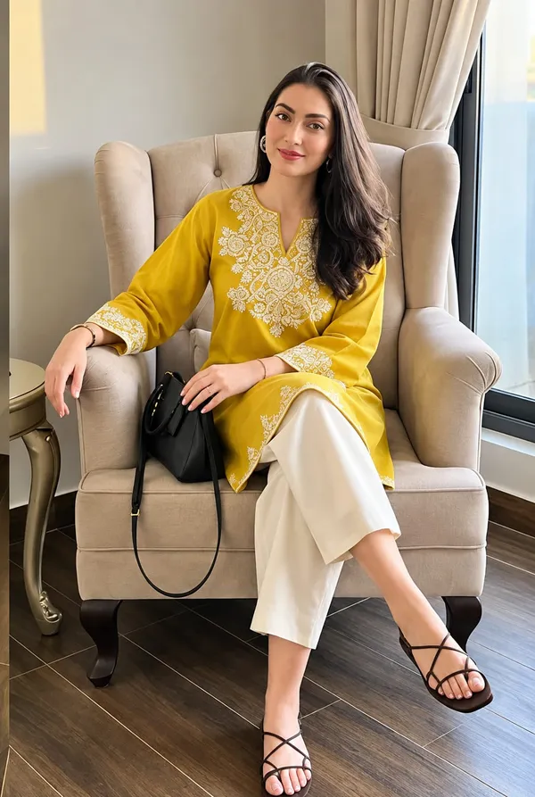 Yellow_And_White_Cotton_Kurta_Set_For_Women_(2Pc)