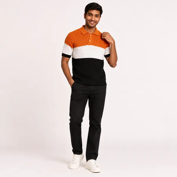 White_And_Coffee_Cotton_Spread_Collar_Half_Sleeve_Polo_T-Shirt