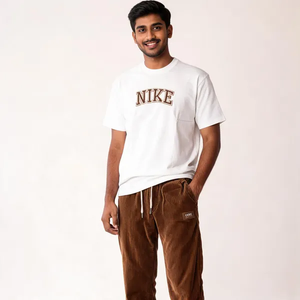 White_And_Coffee_Brown_Lycra_Cotton_Half_Sleeve_Casual_T-Shirt_And_Pant