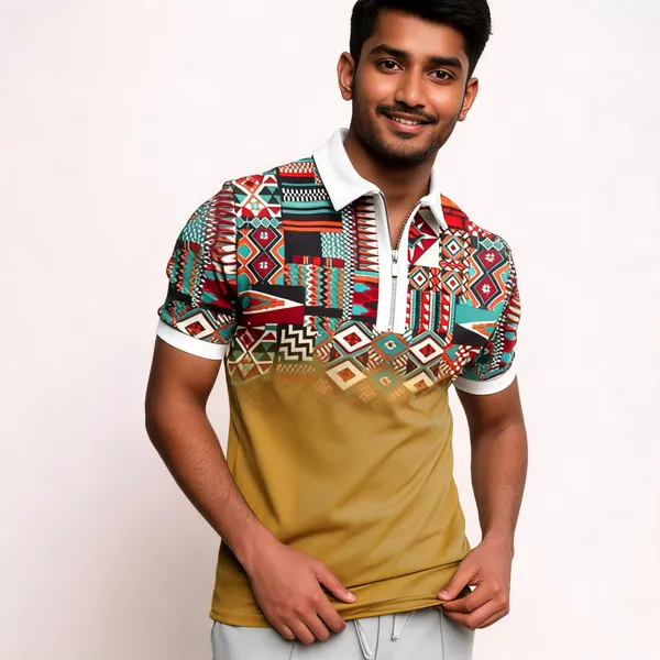Mustard_Yellow_Cotton_Printed_Spread_Collar_Half_Sleeve_Polo_T-Shirt