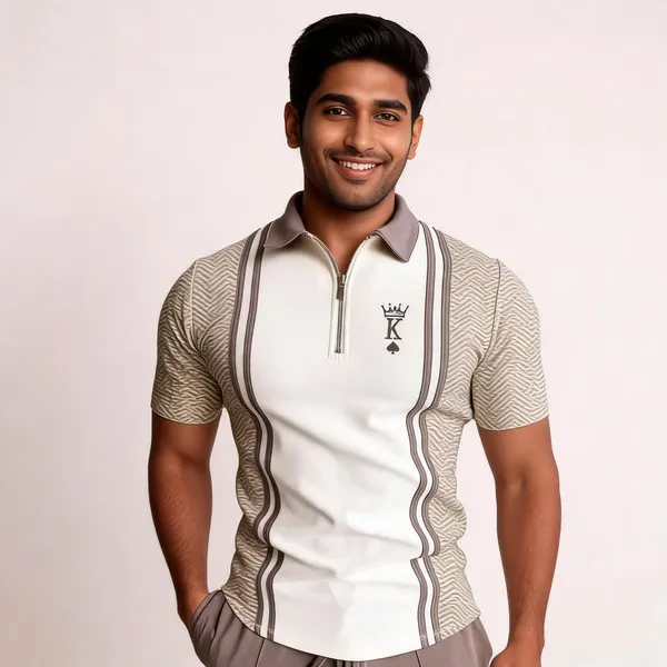White_And_Grey_Lycra_Cotton_Half_Sleeve_Spread_Collar_Polo_T-Shirt
