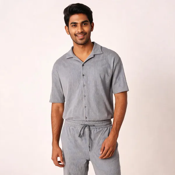 Light_Grey_Cotton_Spread_Collar_Half_Sleeve_Polo_T-Shirt_And_Pant_Combo