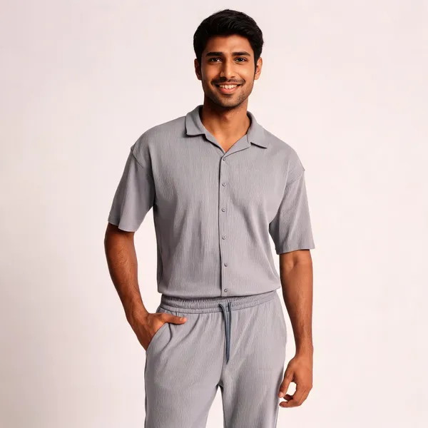 Light_Grey_Cotton_Spread_Collar_Half_Sleeve_Polo_T-Shirt_And_Pant_Combo