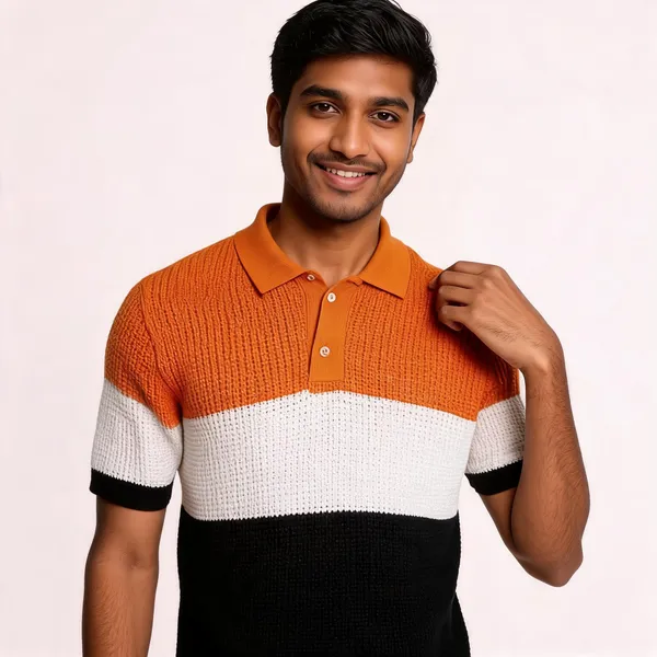 White_And_Coffee_Cotton_Spread_Collar_Half_Sleeve_Polo_T-Shirt