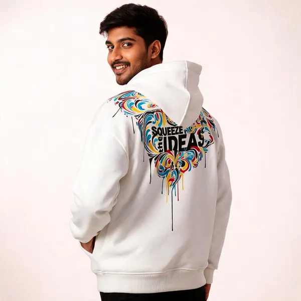 White_Print_Casual_Hoodies