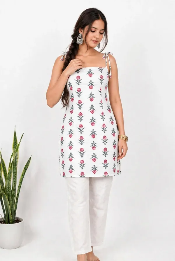 White_Cotten_40\40_Kurti_For_Women