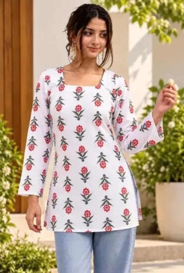 White_Cotten_40\40_Kurti_For_Women
